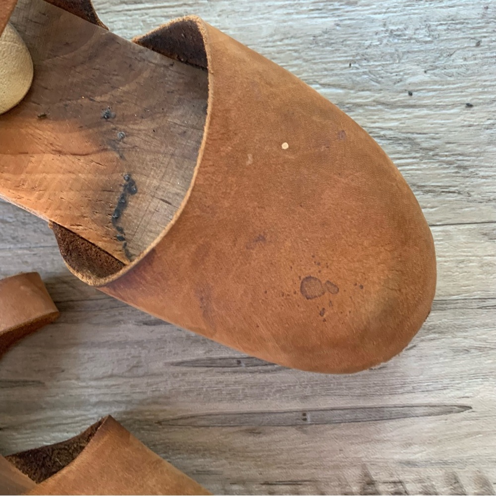 Lotta From Stockholm Wooden Block Heel Leather Buckle Clogs Sandals - Picture 14 of 14